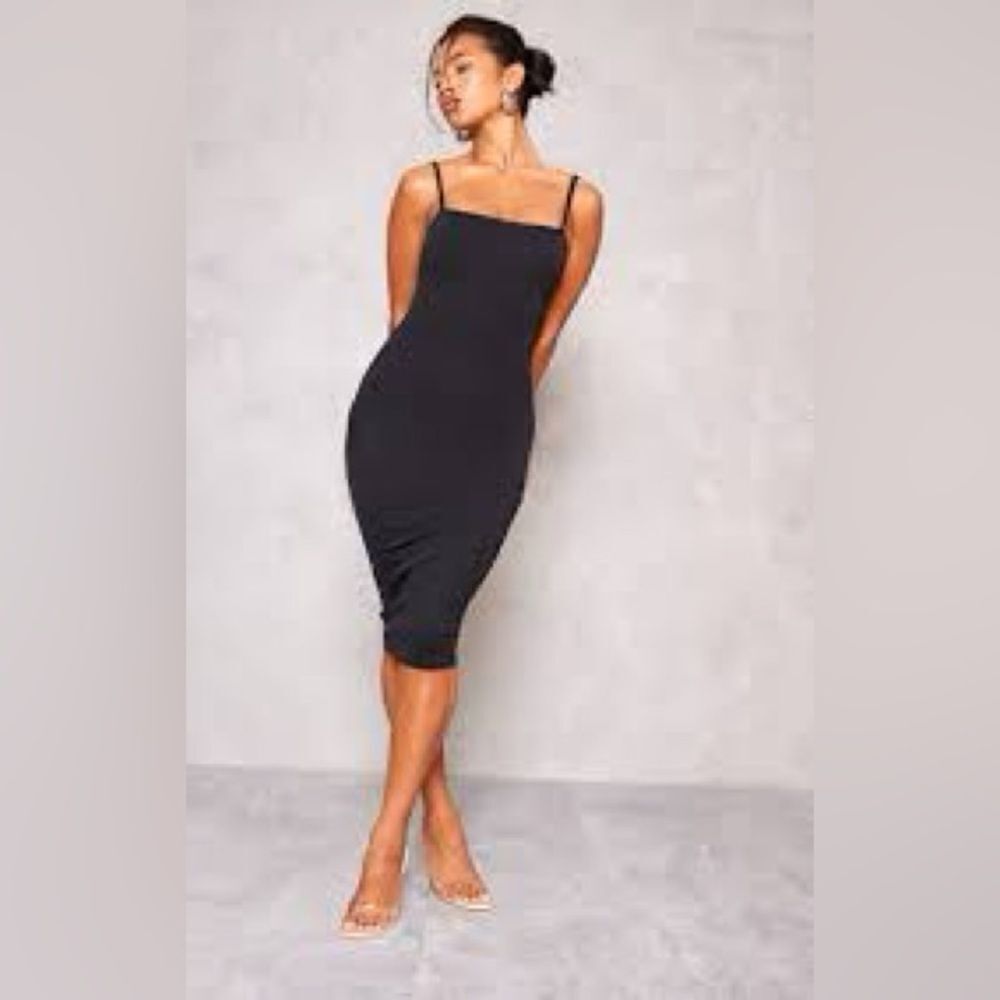 NWT Pretty Little Thing Black Second Skin Slinky Midi Dress Size 10